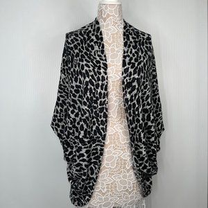 Easel Los Angeles Cardigan Womens Small S Leopard Blue Open Front Drape Cape